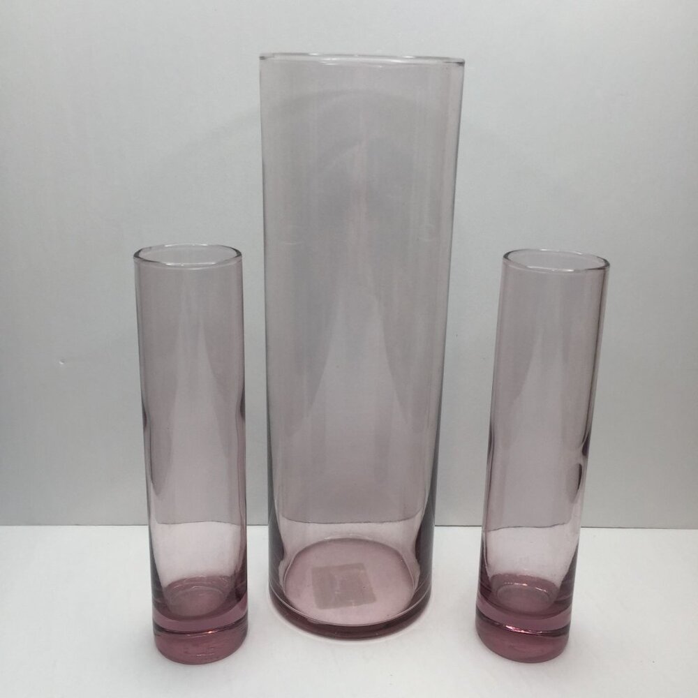 Vintage Set of 3 Libbey Amethyst Glass Bud Vases Home Bathroom Decor 10.5" 7.5"